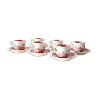 Set de 6 tasses à café et sous tasses, Villeroy et Boch, modèle Rusticana rose