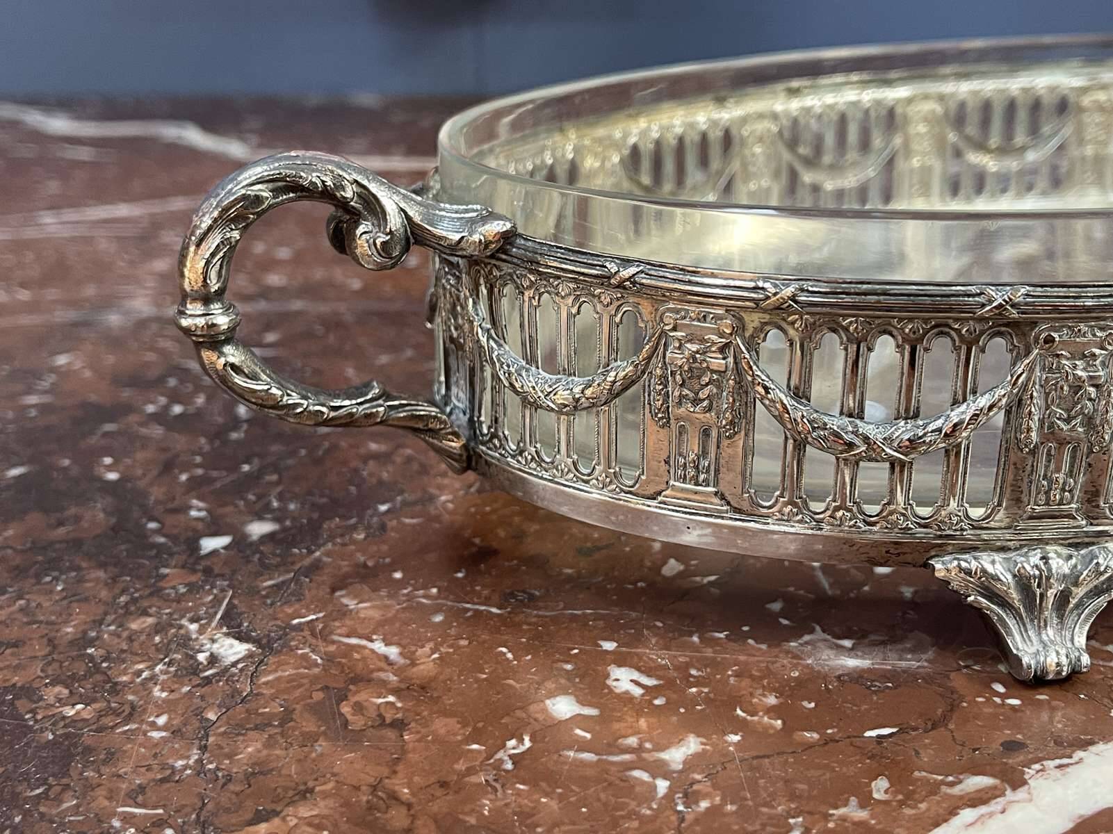 Silver-plated metal and glass centerpiece from the early 20th century