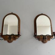 Pair of brass double-headed candlesticks with mirrors, 1940s, Italy