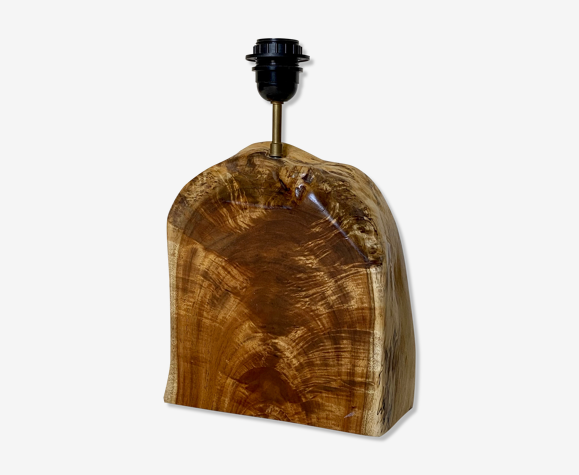 Pied de lampe brutaliste en bois 1970