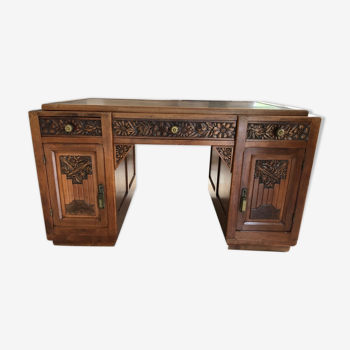 Bureau style art déco sculpté en chêne années 50 - pièce unique -