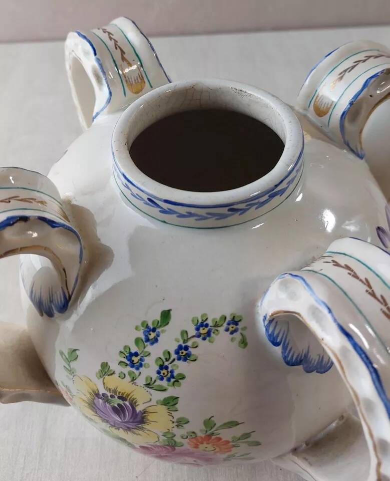 Old vase decorated with flowers, in ceramic, Roger Colas, from Clamecy