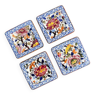 4 coasters for glasses or bottles in Gien earthenware with peony decor