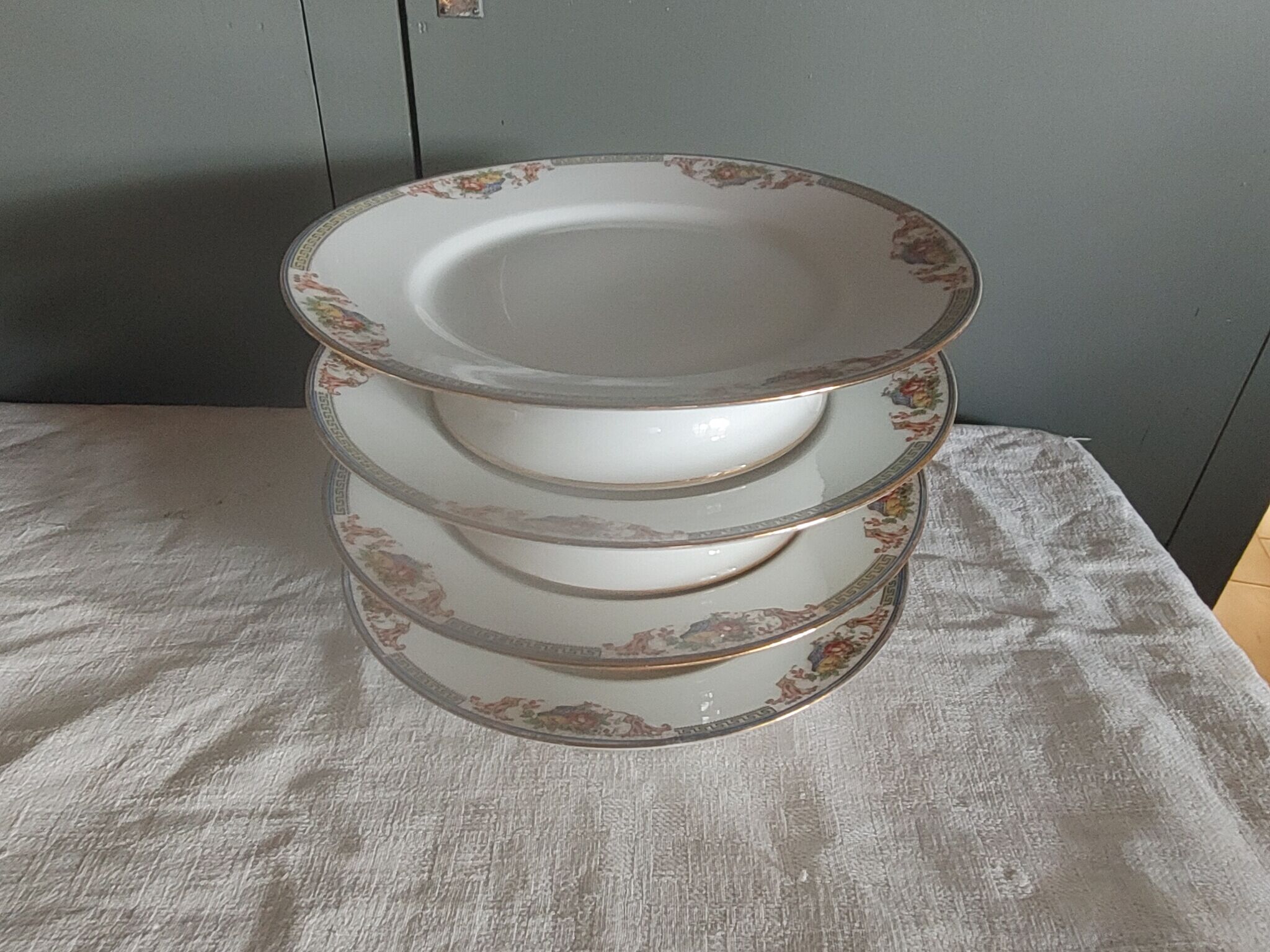 Standing plate porcelain of limoges flower baskets, fruits - beginning 20th