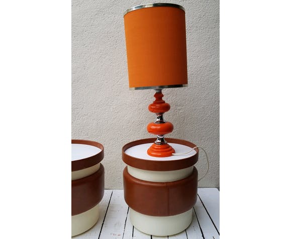 Lampe bois orange et chrome 70's