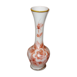 Soliflore vase in blown opaline glass decorated with flowers