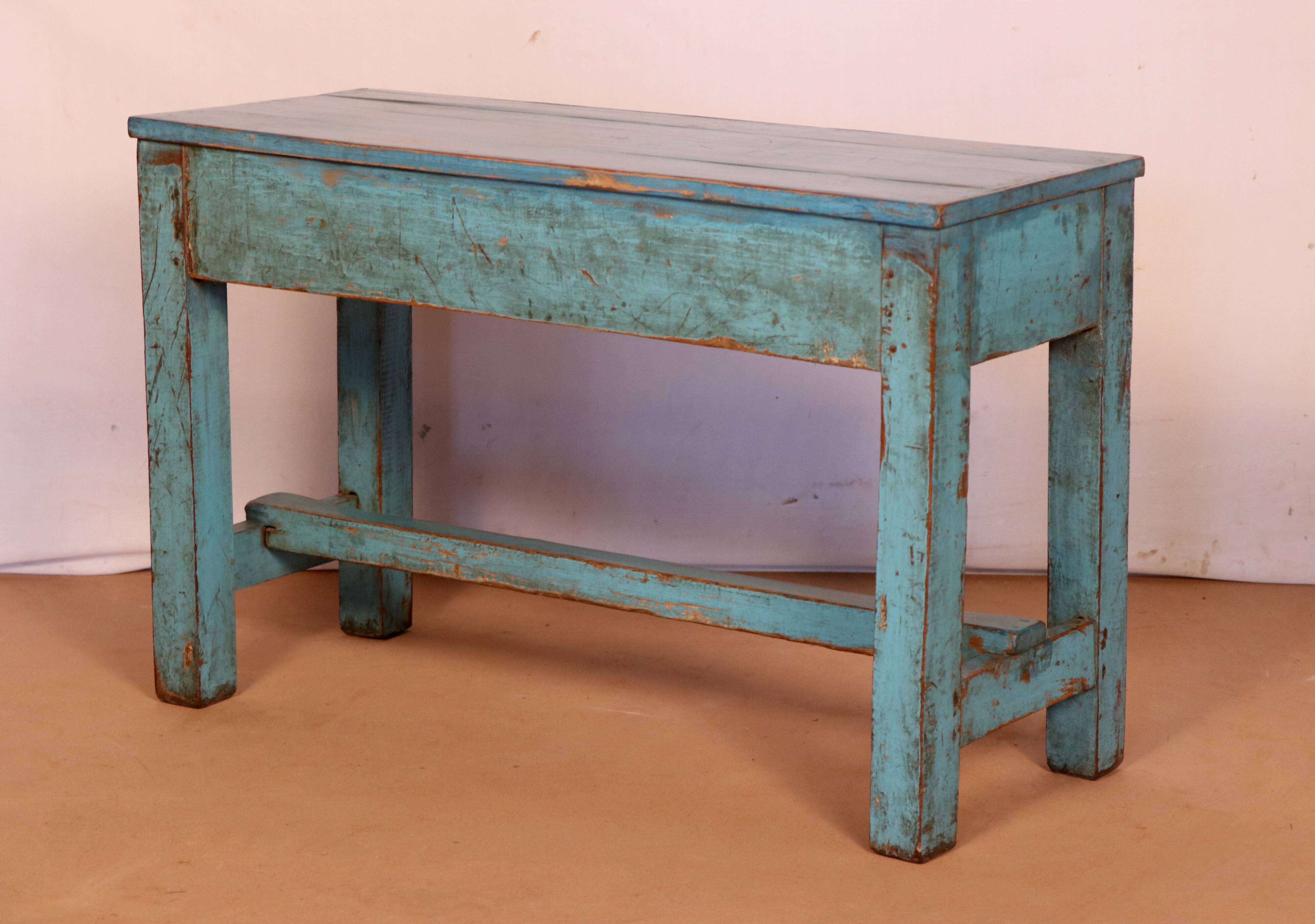 Former Burmese teak bench original blue patina
