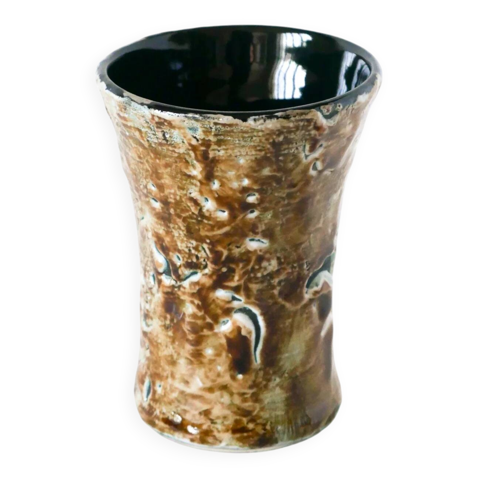 Small ceramic vase, brown and white, 1970.