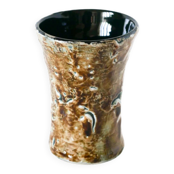 Small ceramic vase, brown and white, 1970.