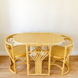 Bamboo Bistro Set / Table and Chairs Dining Set / Outdoor Cane Wicker, Mid Century Patio Furniture
