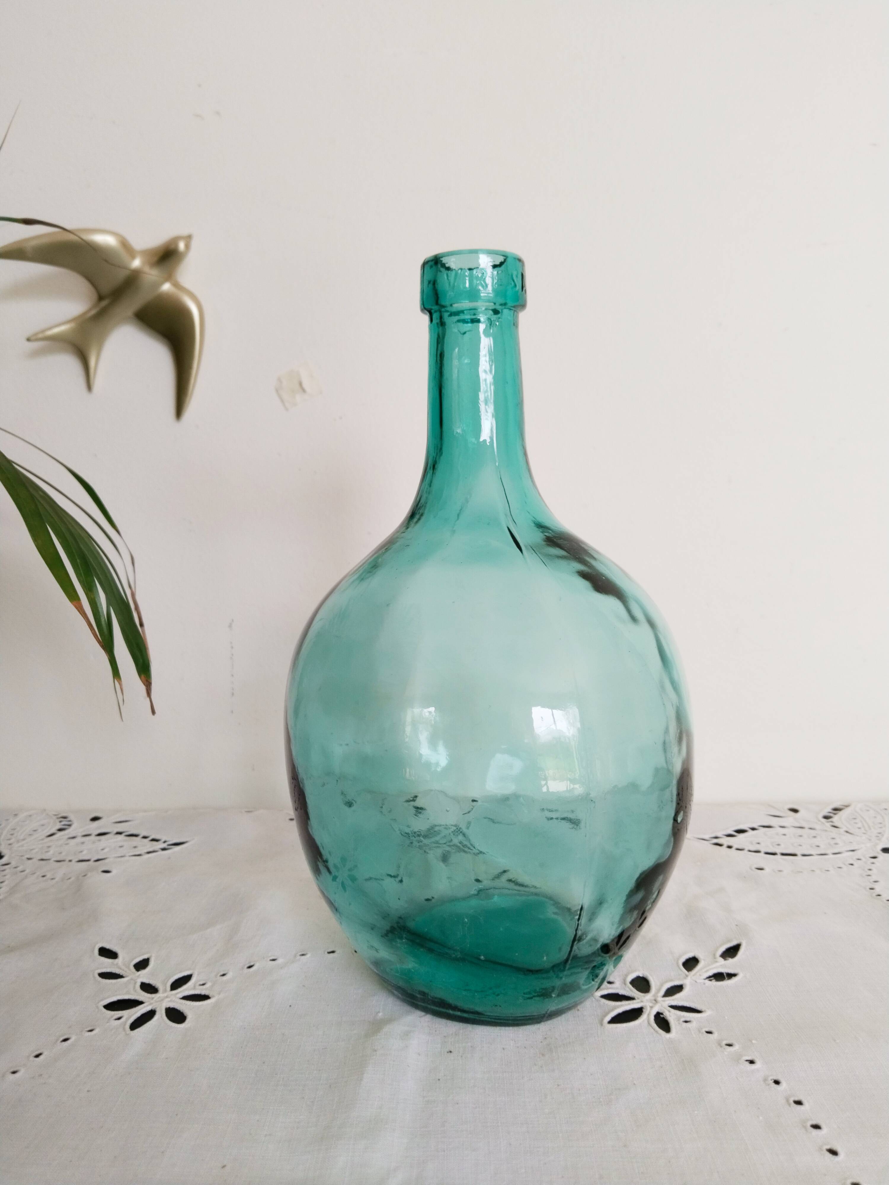 Blue-green demijohn carboy, vintage French, Viresa