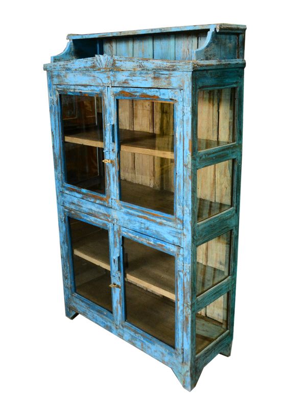 Showcase blue buffet furniture sideboard Cabinet wood teak metal India
