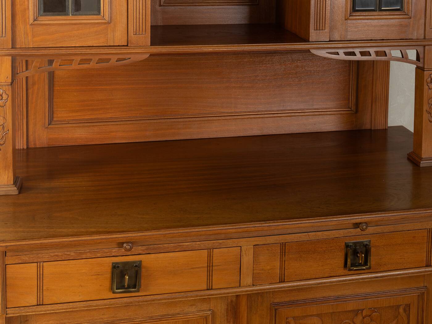 Two-piece buffet from the 1910s in Art Nouveau style, beech wood