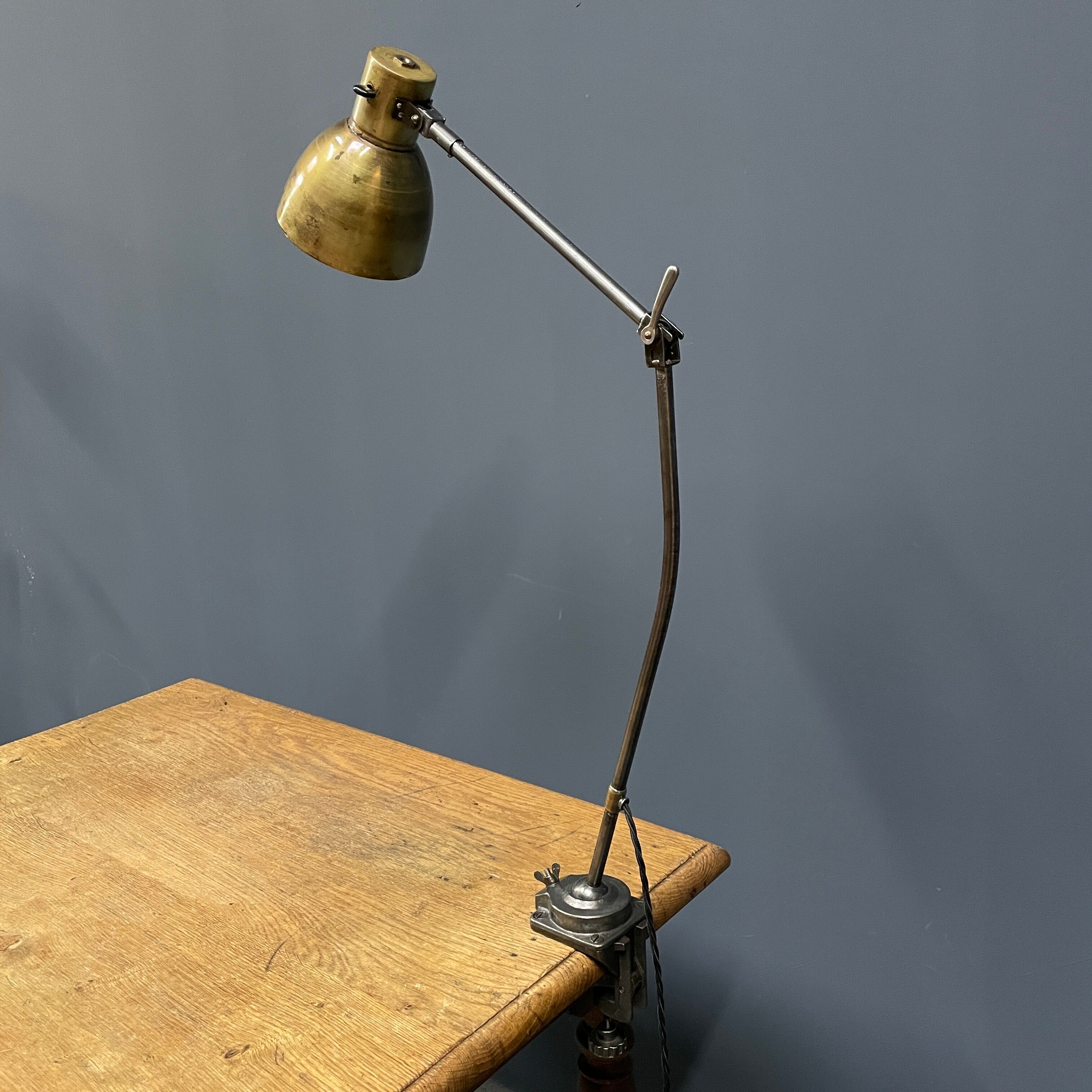 Industria rotterdam clamp lamp with brass shade