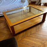 Table basse en verre et chêne massif