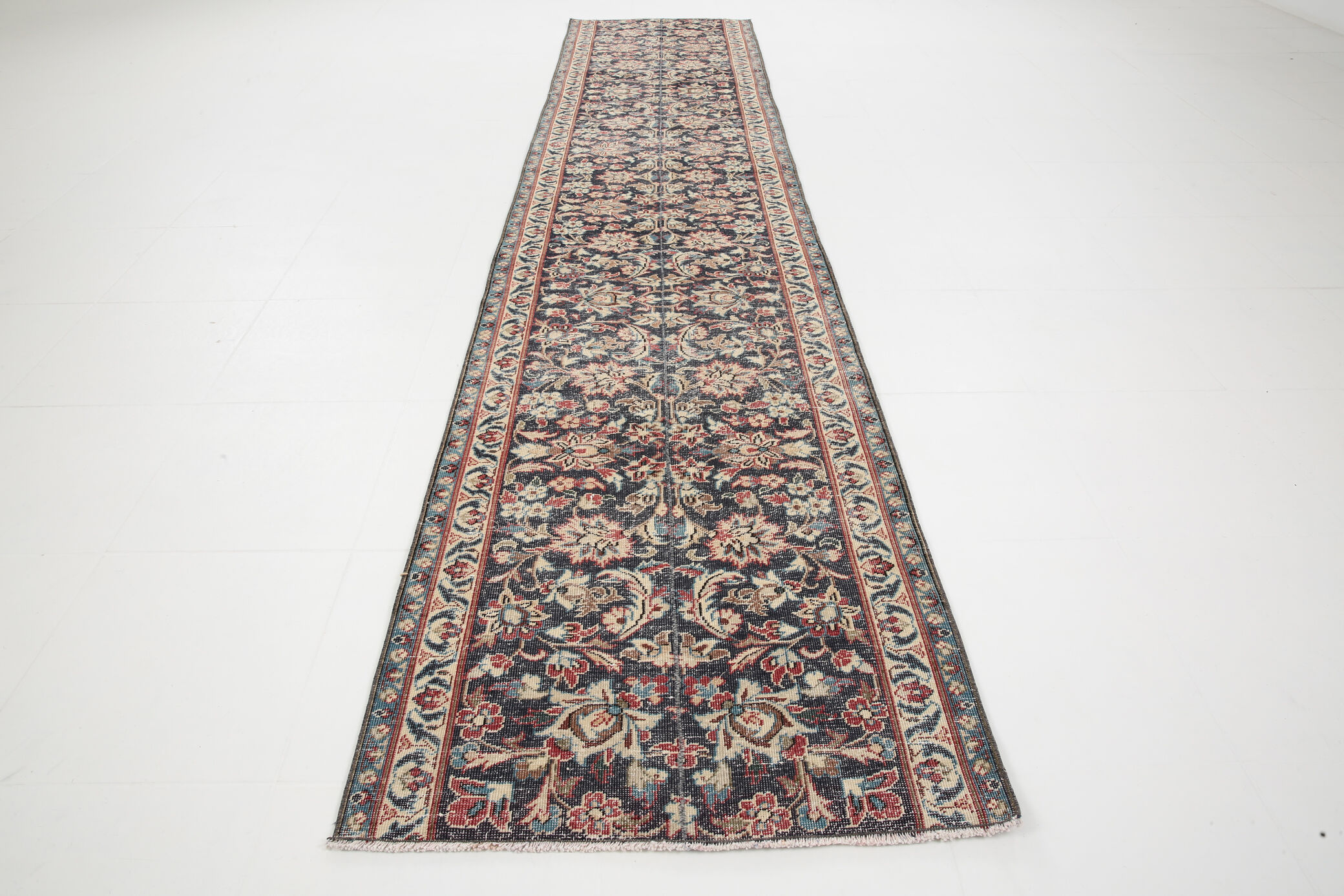 3x12 Persian Navy Blue Runner Rug, 80x378Cm