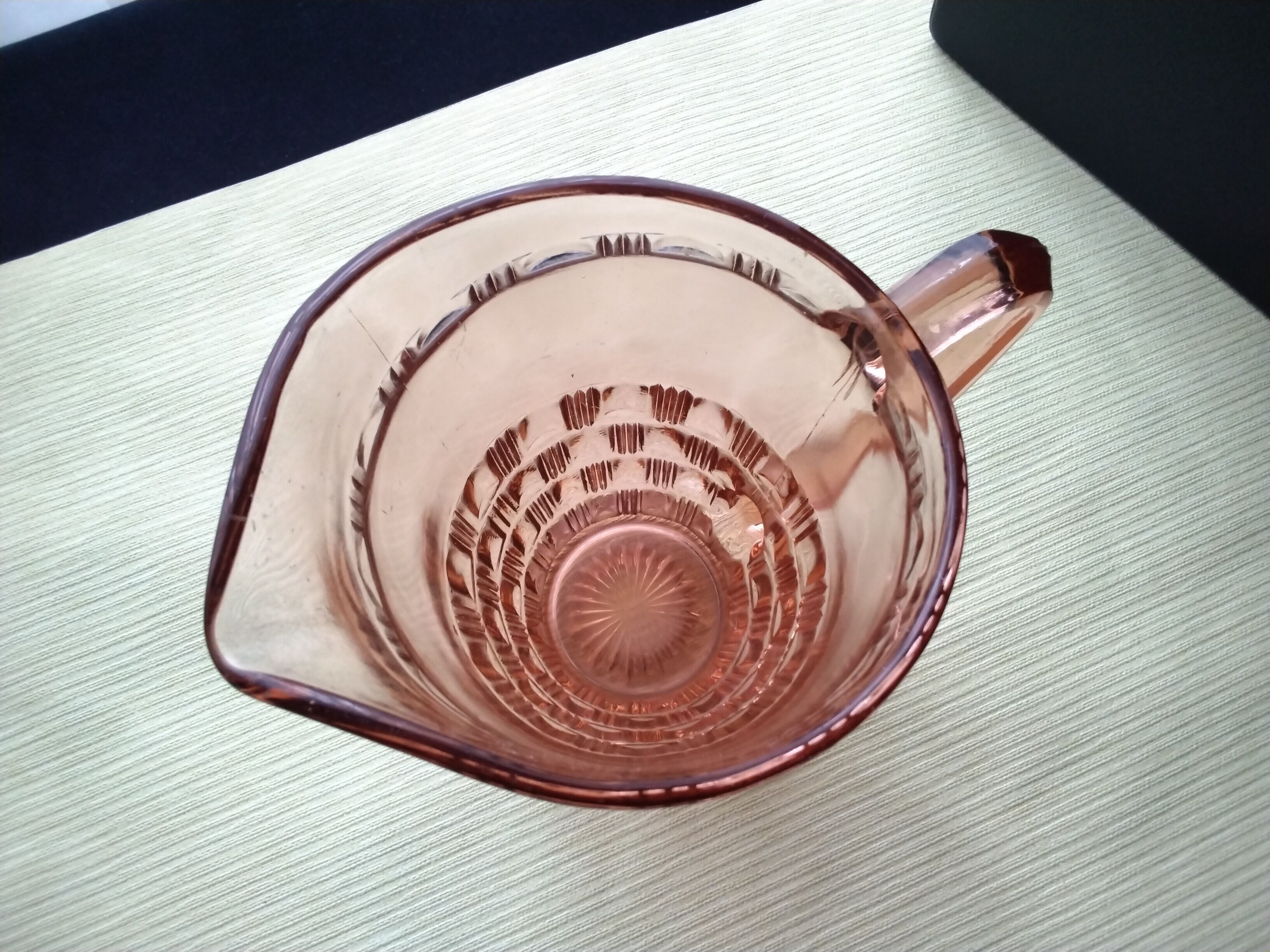 Vintage pink glass water carafe pitcher