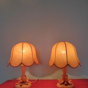 Pair of pink bedside lamps "blush/salmon" fabric lampshade, metal details.
