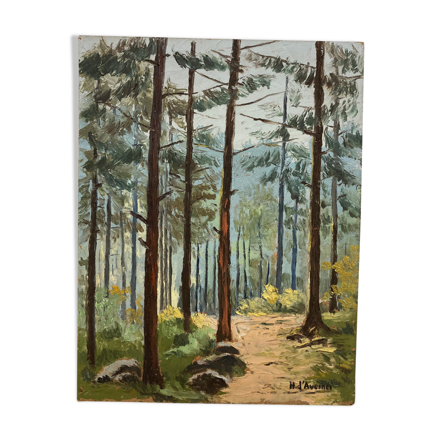 Oil on vintage wooded landscape panel