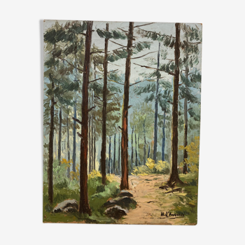 Oil on vintage wooded landscape panel