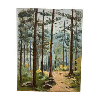 Oil on vintage wooded landscape panel