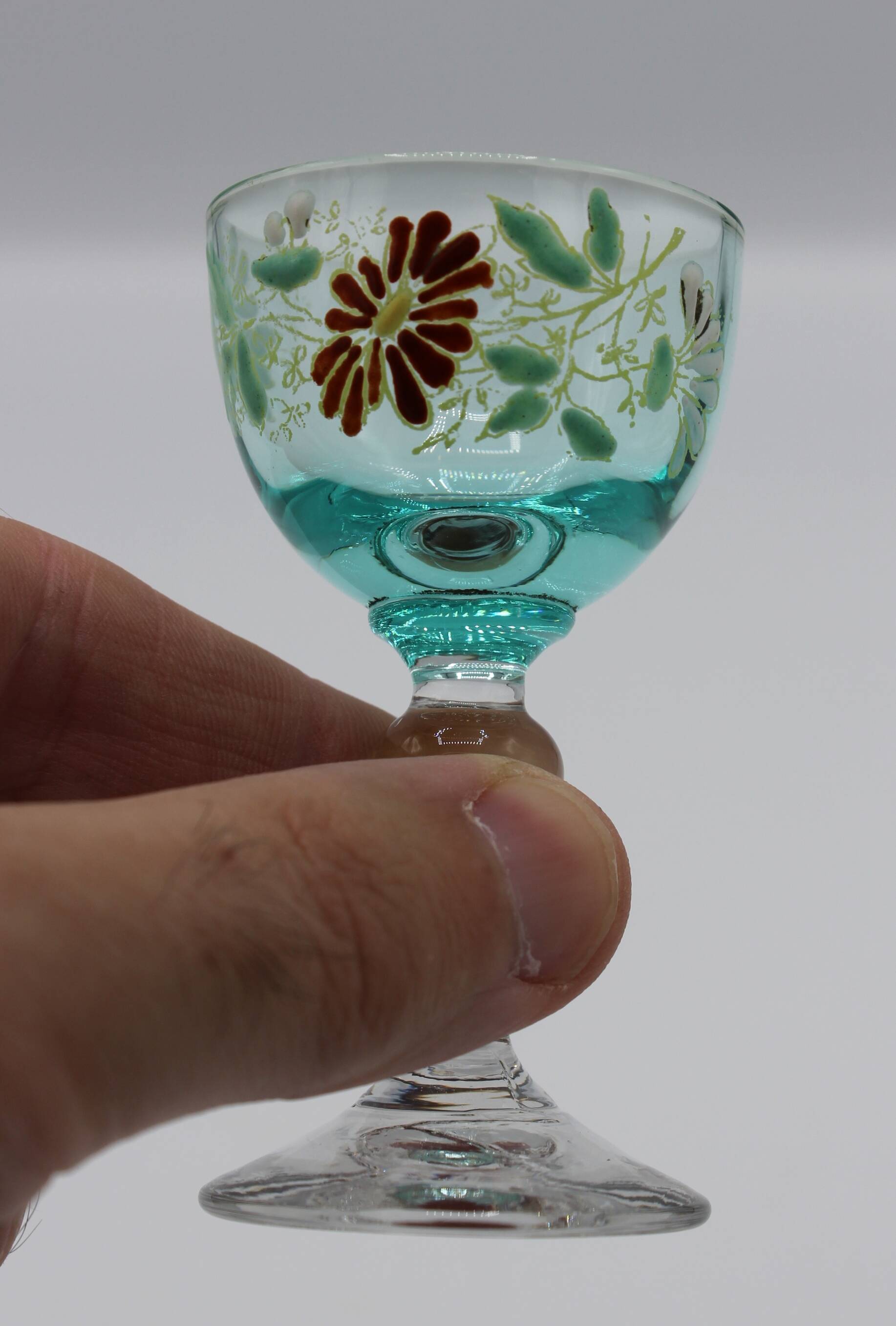 Magnifique service a liqueur en vere bleu emaille legras george sand art no