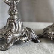 Pair of vintage 1950s silver-plated metal rocaille chandeliers