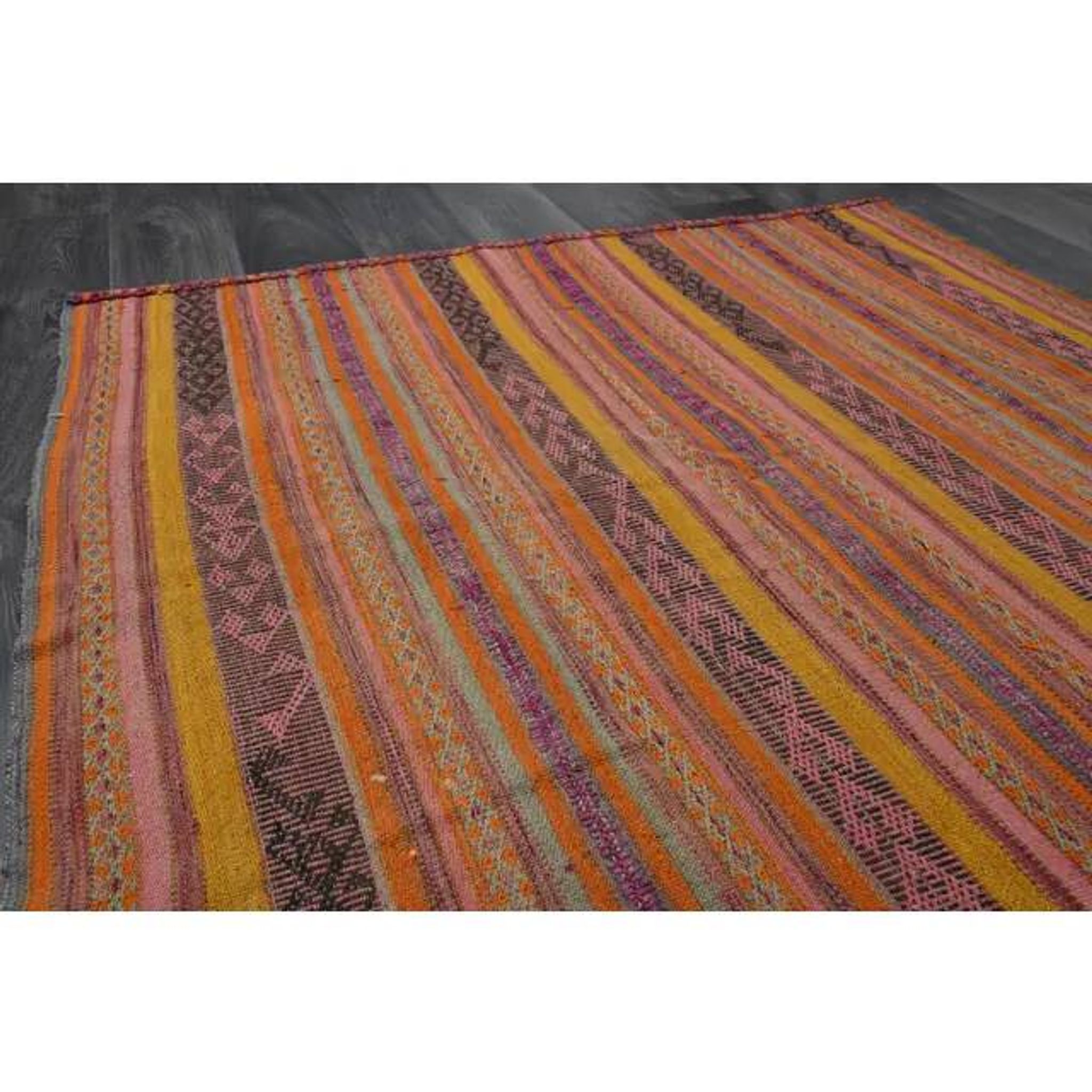 Vintage Turkish Hand-Knotted Wool Cotton Orange Kilim Area Rug 151x153