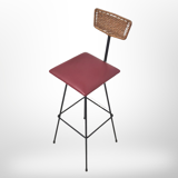 Mid century metal and rattan bar stool by Maria Witzemann for Erwin Behr, Germany 1950s