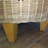 Vintage braided rattan pouf