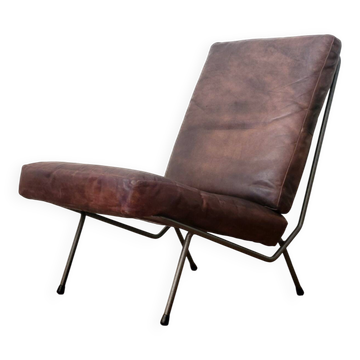 Fauteuil Koene Oberman pour Gelderland en cuir et acier, Pays-Bas, années 1950.