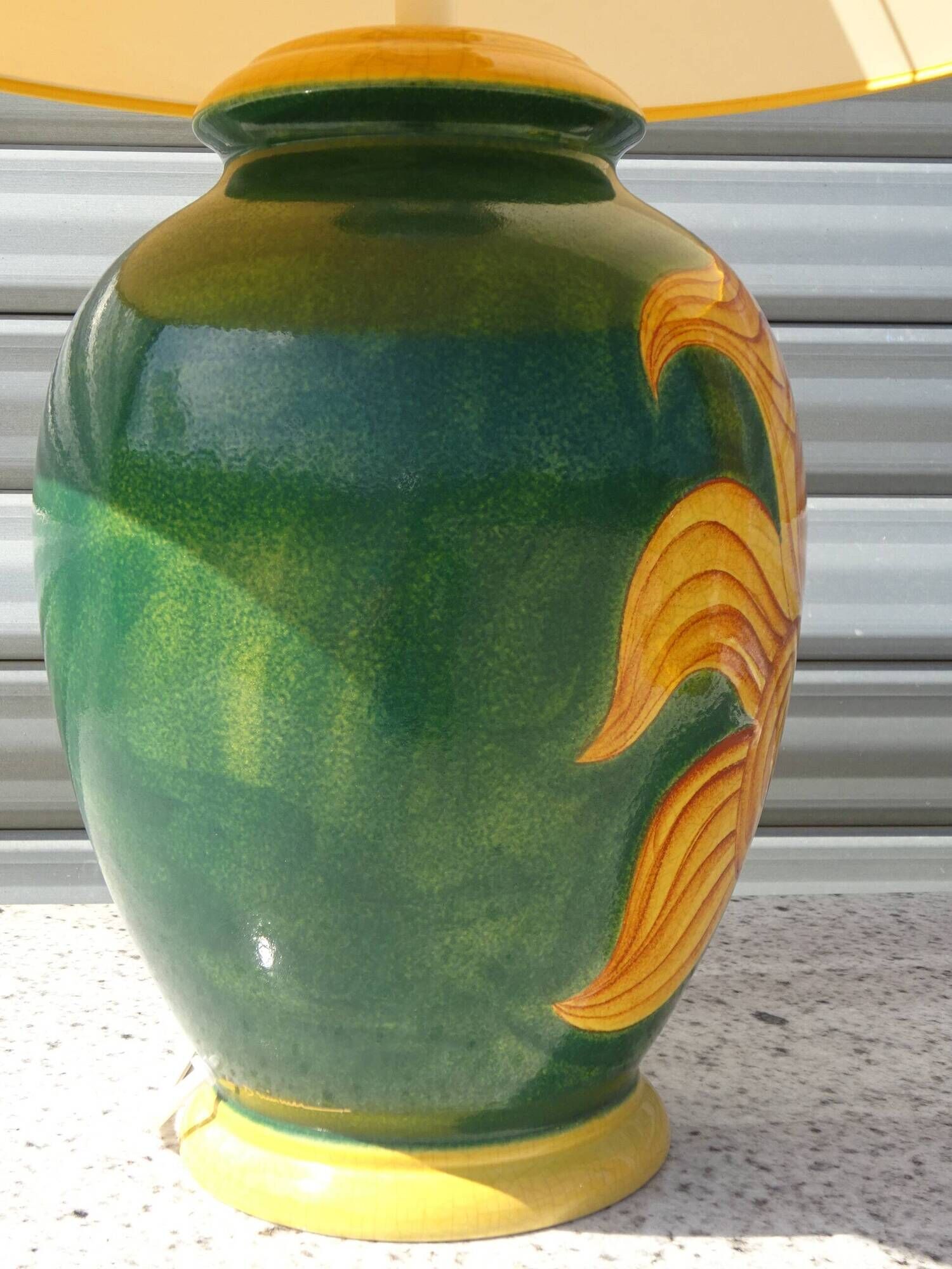Ceramic lamp L. Drimmer with vase and matching plate.