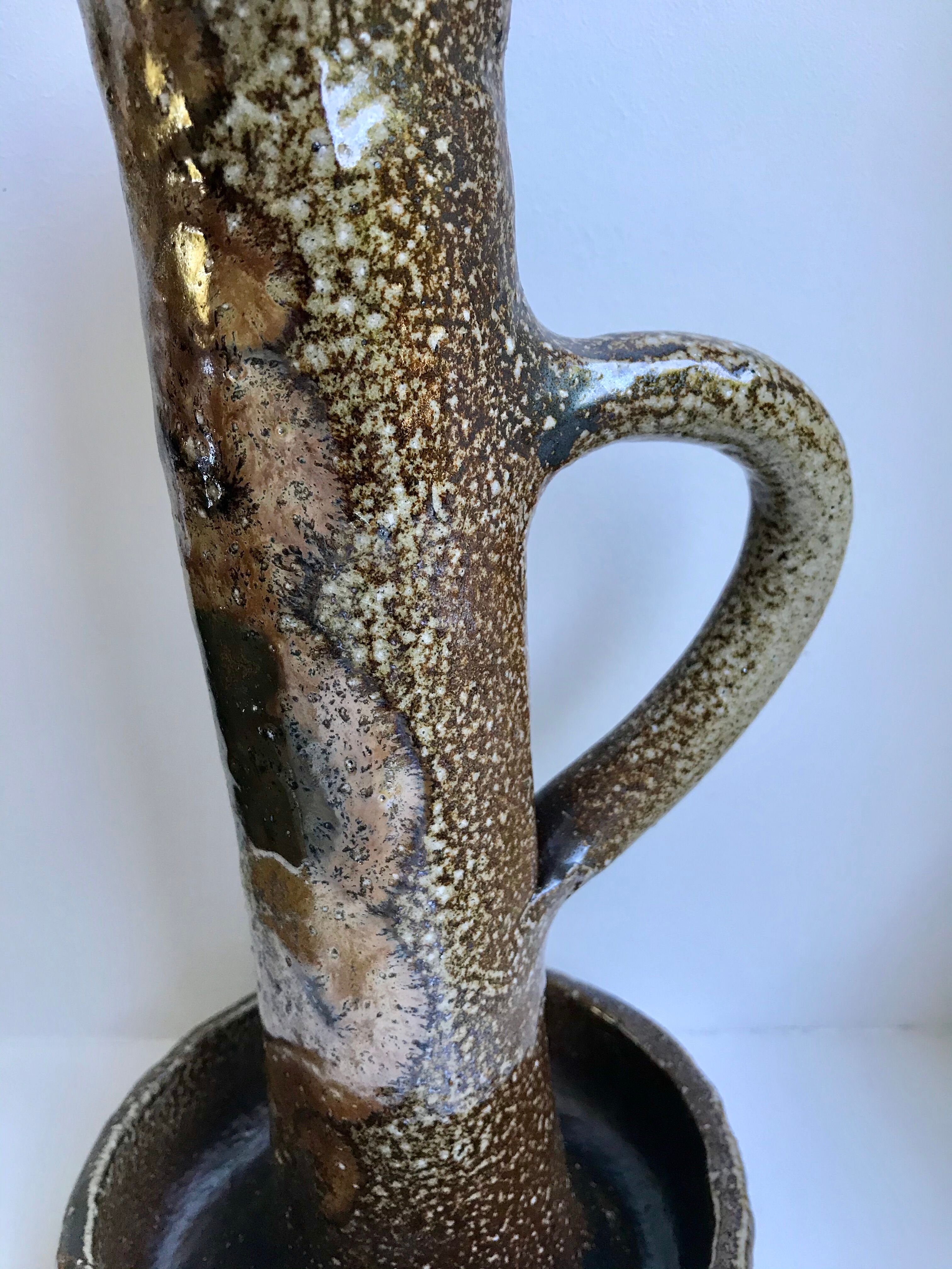 Huge candle holder in pottery / glazed ceramics 60s-70s