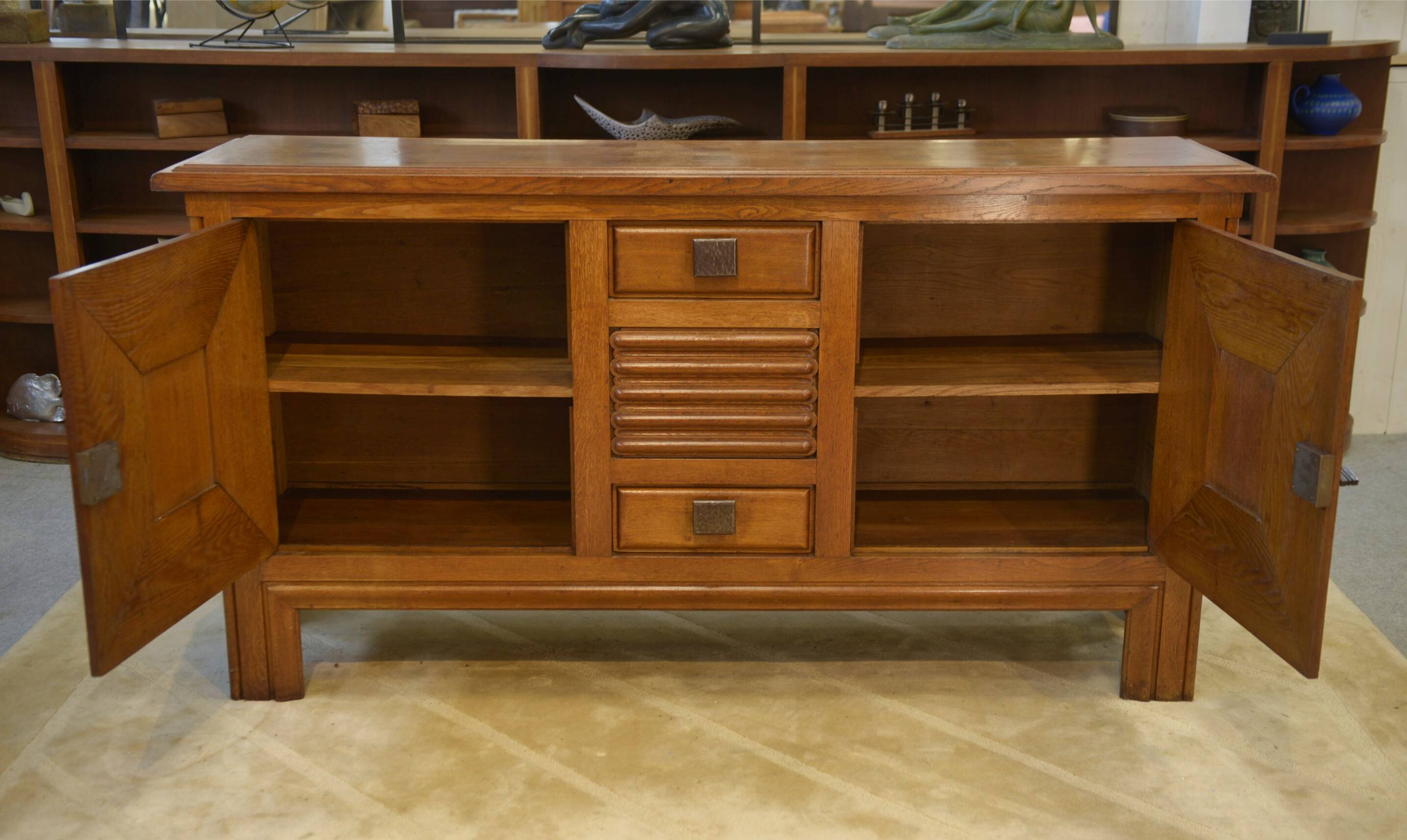 Oak and wrought iron sideboard signed by Charles Dudouyt, 1940s.