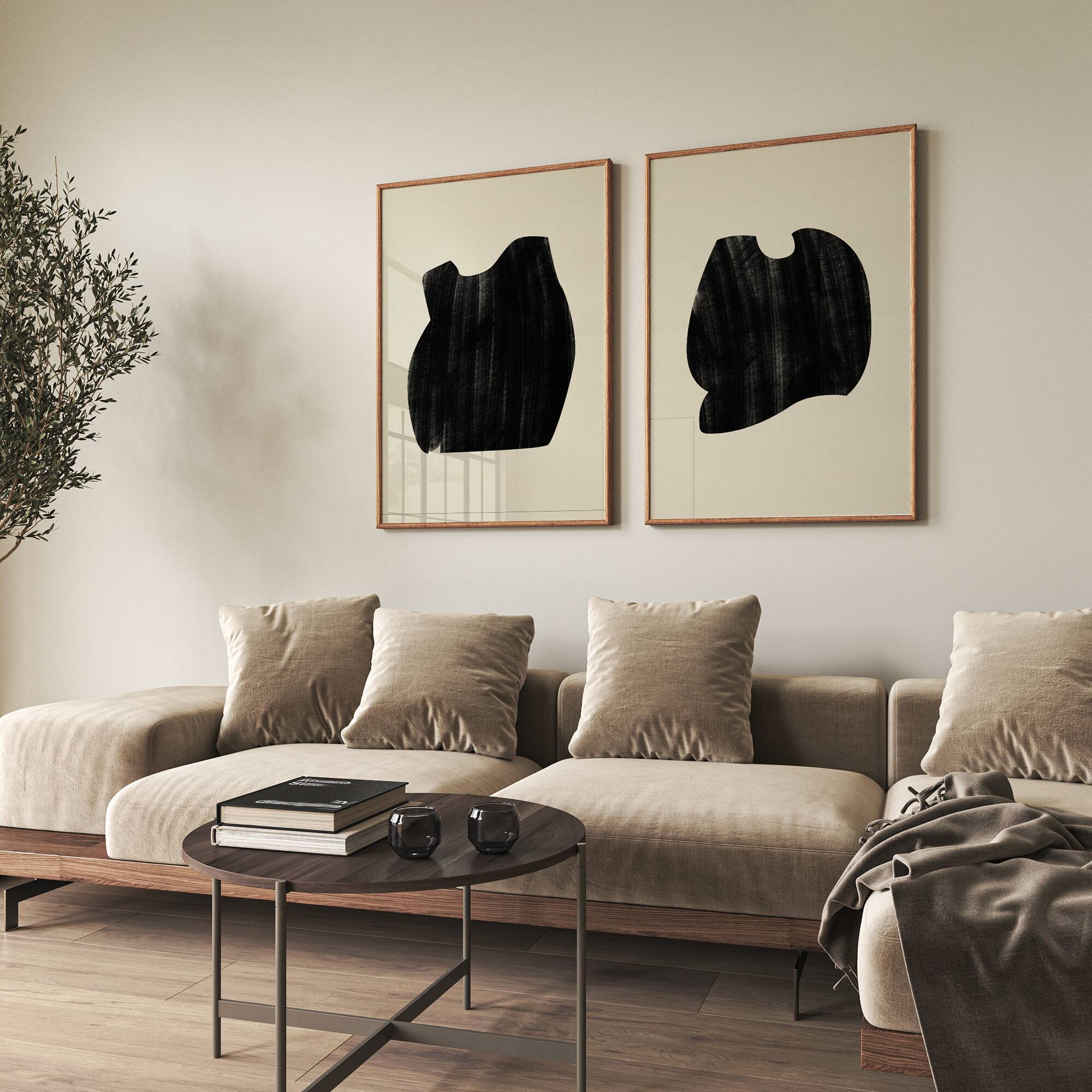 Pair of giclee prints, abstract wall art set of two, 50x70cm