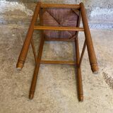Tabouret de bar haut ancien bois tourné + assise paillée vintage