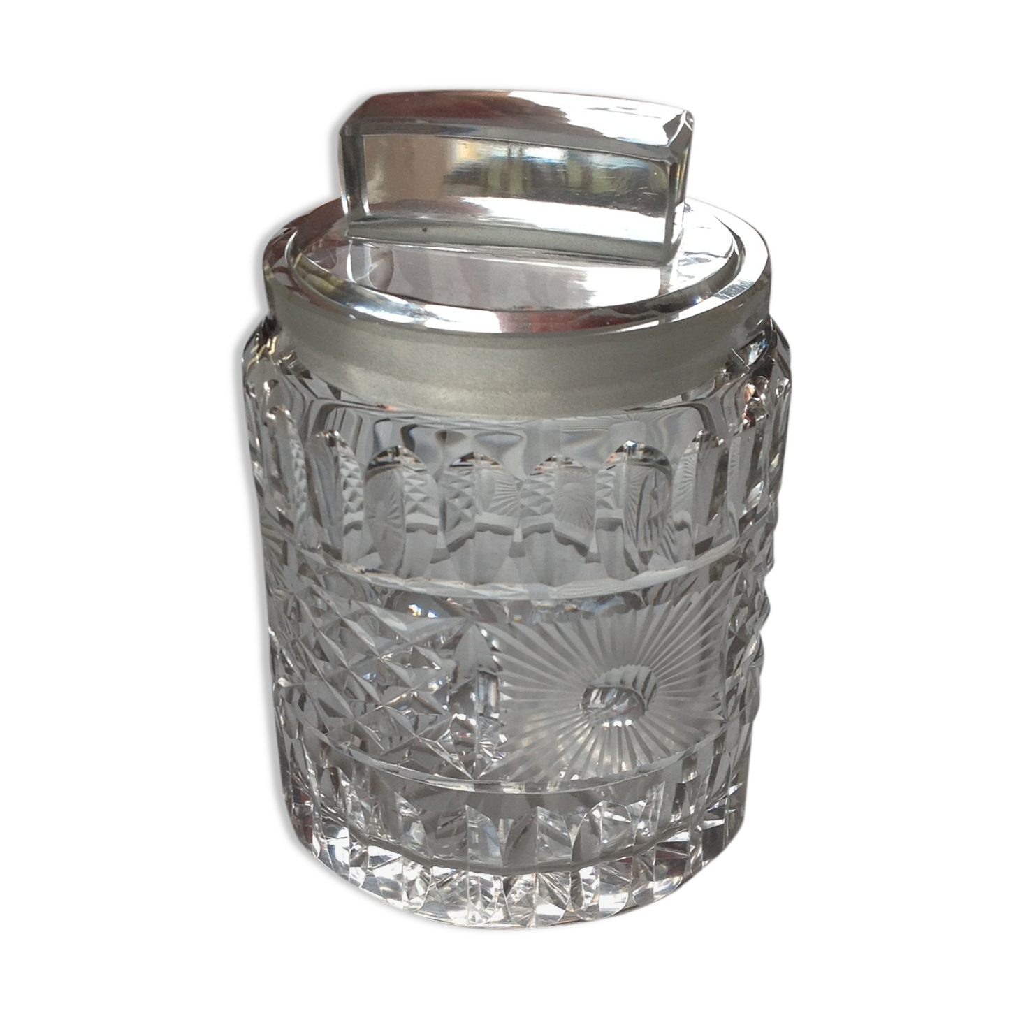 Pot with cut glass lid, 50.00.