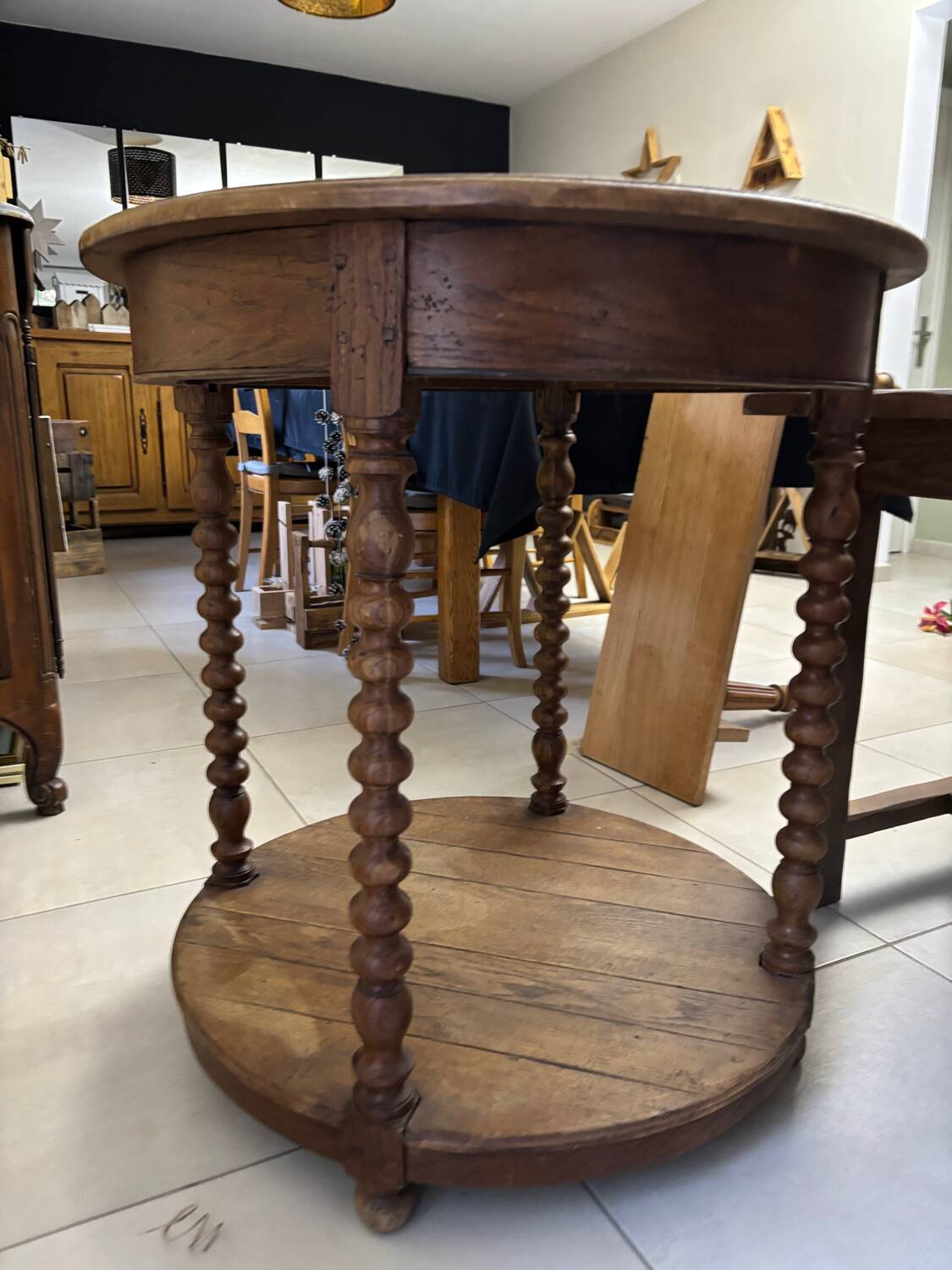 Round turned wooden side table