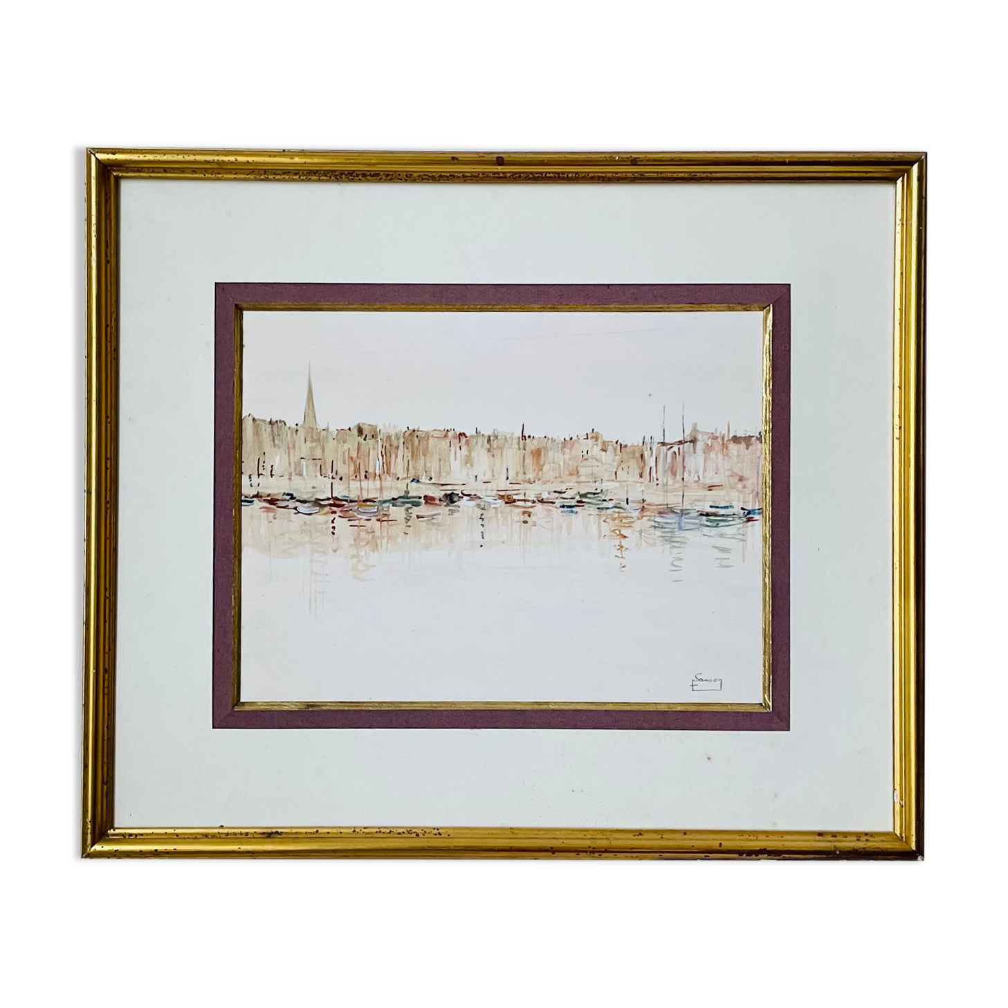 Watercolor painting honfleur brittany