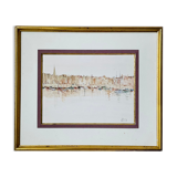 Watercolor painting honfleur brittany