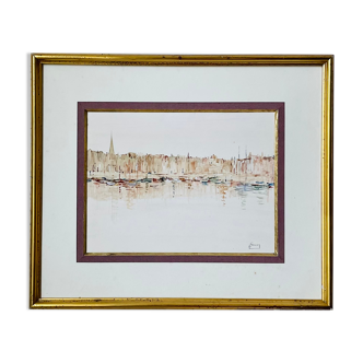 Watercolor painting honfleur brittany