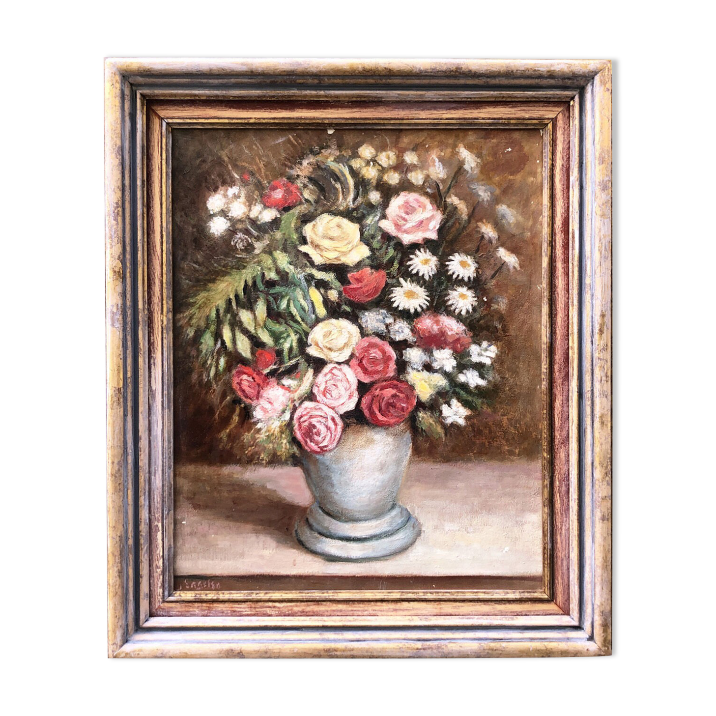 Painting "Daisies and pompom roses"