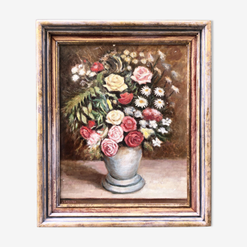 Painting "Daisies and pompom roses"