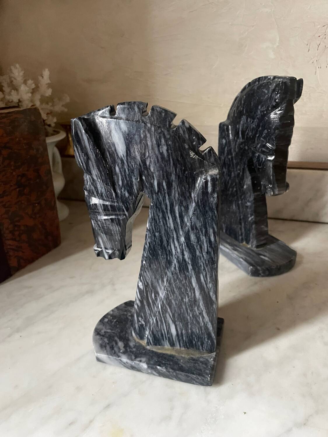 Pair of marble horse bookends