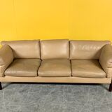 Danish vintage 3 seater tan leather sofa, 1960s