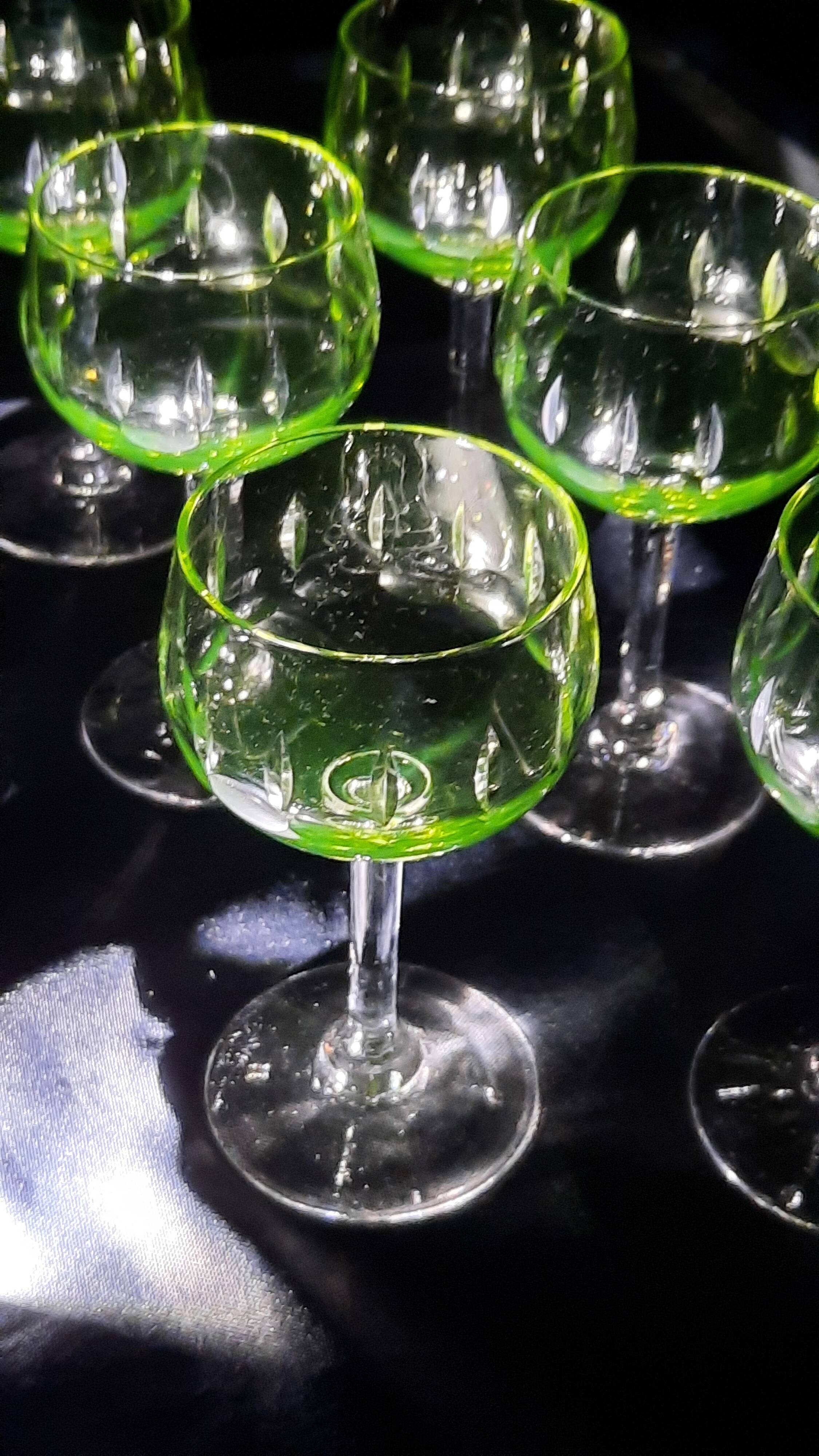 6 uranium glasses, Belgian art deco 1930