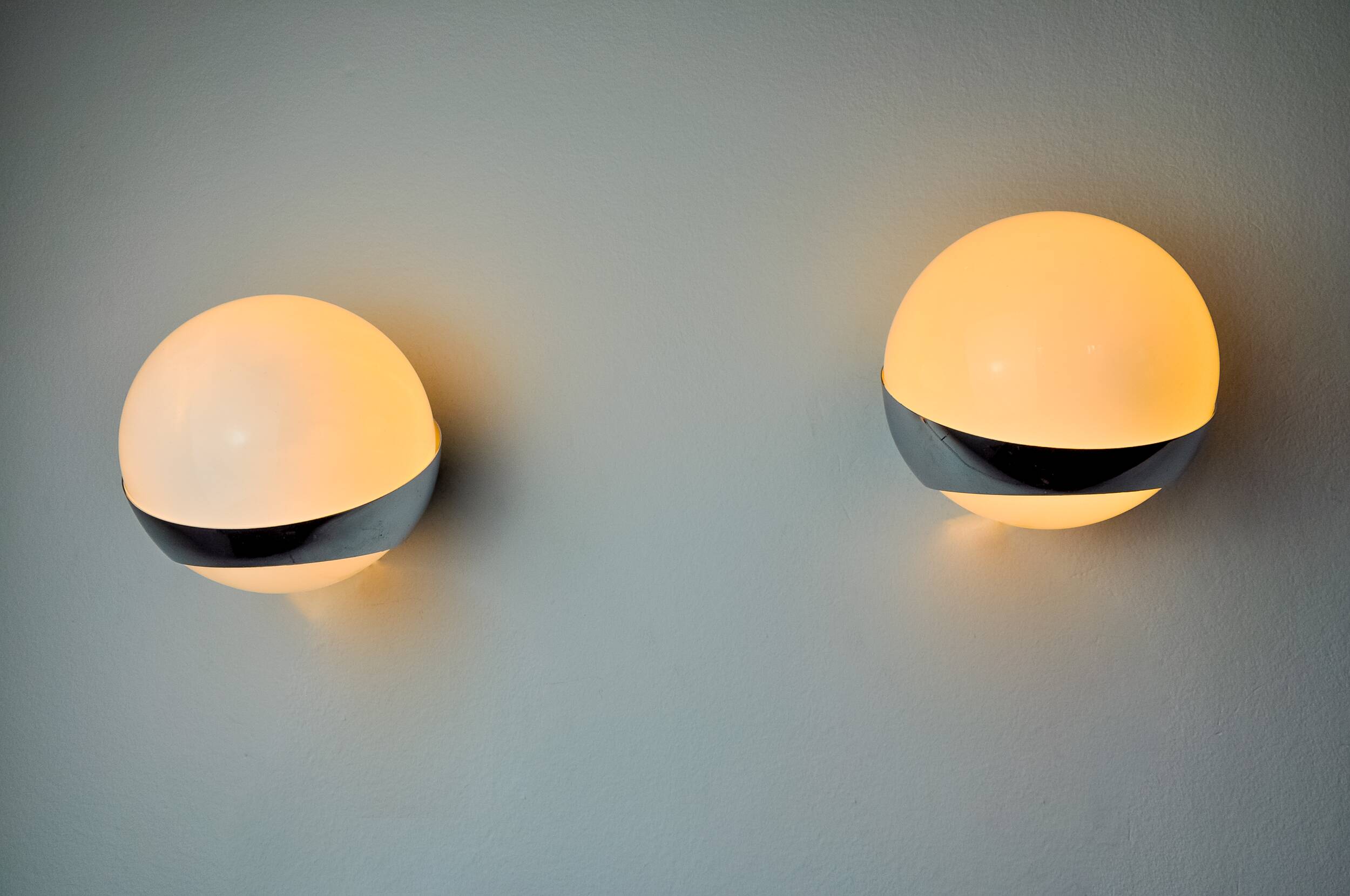 Pair of Space-age wall lights by Marca SL, white opaline, Spain, 1960