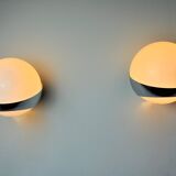 Pair of Space-age wall lights by Marca SL, white opaline, Spain, 1960