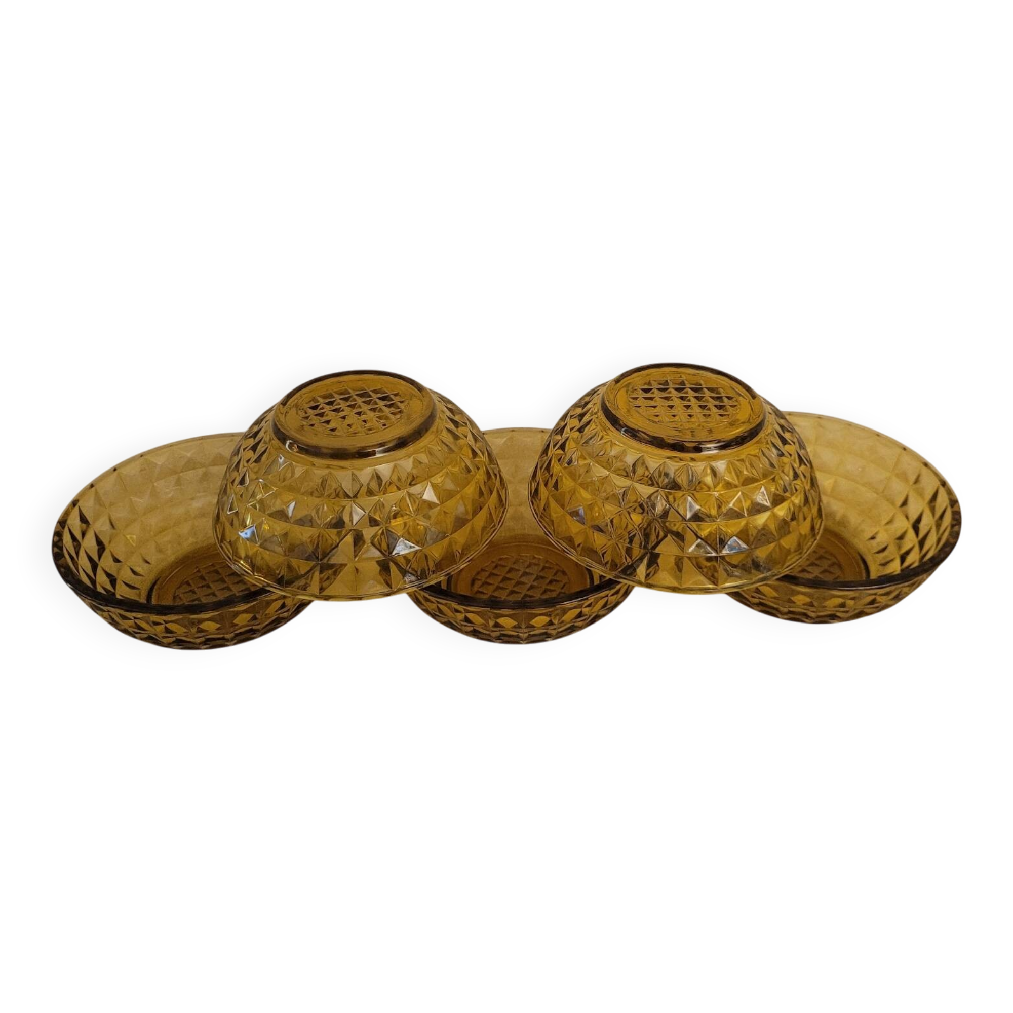 Lot de 5 coupelles en verre ambré pressé à motif nid d’abeille 70's