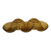 Lot de 5 coupelles en verre ambré pressé à motif nid d’abeille 70's